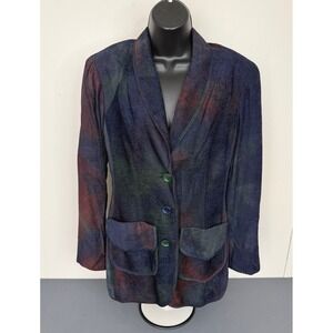 Dorothy Schoelen Platinum Women's Abstract Patchwork Blazer Blue Size Small